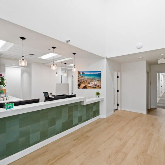 Reception desk and hallway